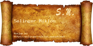 Selinger Miklós névjegykártya